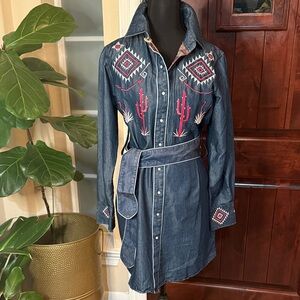 Winster Women’s Aztec Embroidered Long Sleeve Western Shirt Dress Size L